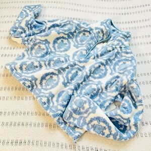 Blue and White floral Patterned fleece front zip Pullover